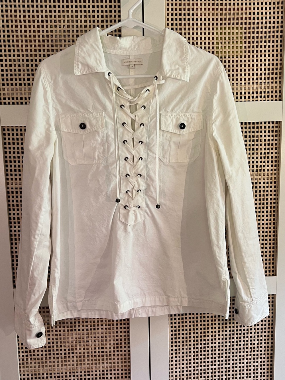ANN MASHBURN White Lace-Up canvas shirt
